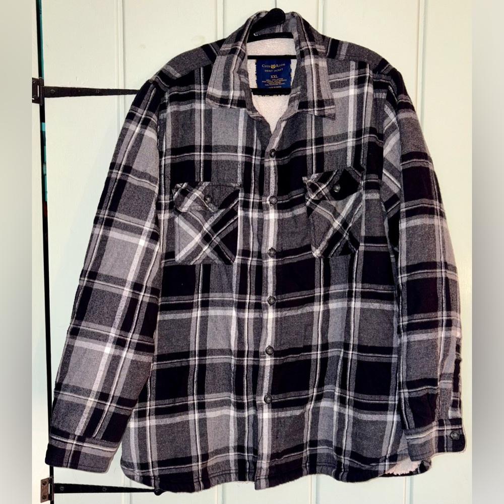 Club Room Black and Gray Plaid Shirt Jacket size XXL